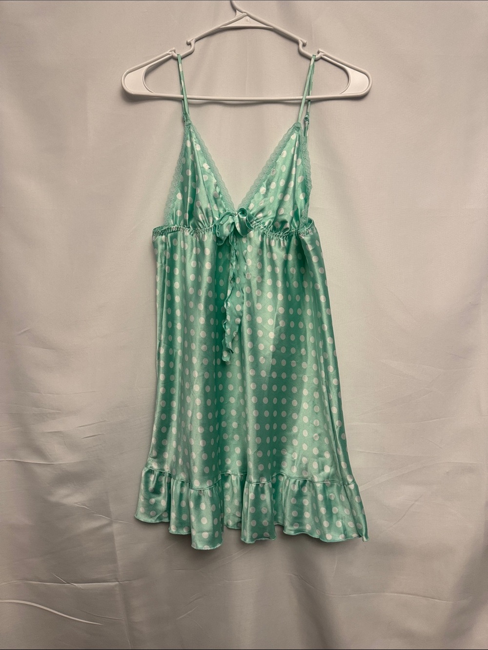 Victoria’s Secret Angel Satin Babydoll Nightie Mint Green Polka Dot Women’s M